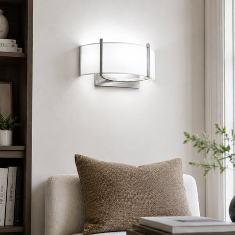 2-Lights, Flush Mounted Wall Sconce, 120 Volt, Dimmable, Brushed Nickel / Slate Gray Fabric, Hardwired - LEDMyPlace