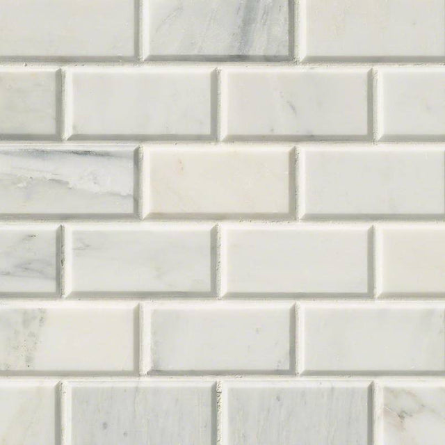 2" X 4" Arabescato Carrara Beveled, Honed Cool - White Marble Subway Joint Mosaic Tile (10SQ FT/CTN) - BUILDMYPLACE