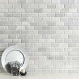 2" X 4" Arabescato Carrara Beveled, Honed Cool - White Marble Subway Joint Mosaic Tile (10SQ FT/CTN) - BUILDMYPLACE