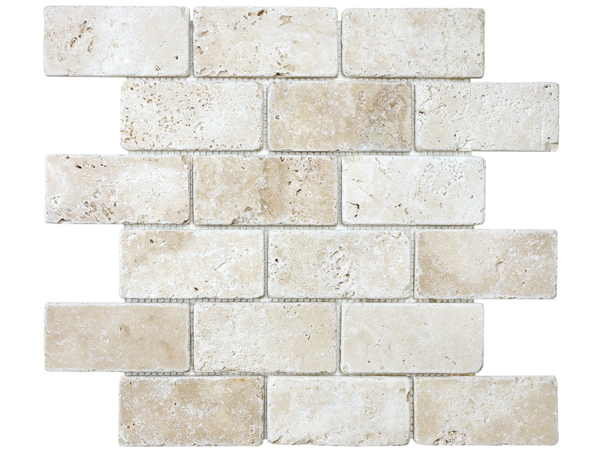 2 X 4 In Brick Ivory Tumbled Travertine Mosaic - BUILDMYPLACE