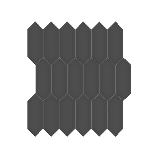 2 X 5 In Picket Soho Retro Black Glossy Glazed Porcelain Mosaic - BUILDMYPLACE