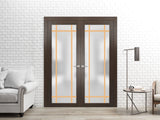 Solid French Double Doors | Planum 2113 Chocolate Ash with Frosted Glass | Wood Solid Panel Frame Trims | Closet Bedroom Sturdy Doors