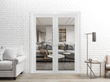 Solid French Double Doors | Lucia 2666 White Silk Clear Glass | Wood Solid Panel Frame Trims | Closet Bedroom Sturdy Doors