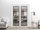 Solid French Double Doors | Lucia 2466 White Silk Clear Glass | Wood Solid Panel Frame Trims | Closet Bedroom Sturdy Doors