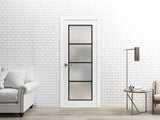 Solid French Door | Planum 2132 White Silk Frosted Glass | Single Regular Panel Frame Trims Handle | Bathroom Bedroom Sturdy Doors
