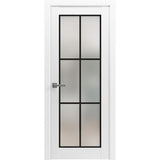 Solid French Door | Planum 2122 White Silk Frosted Glass | Single Regular Panel Frame Trims Handle | Bathroom Bedroom Sturdy Doors