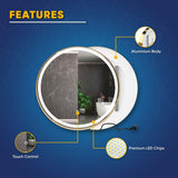 24 Inch Round LED Lighted Bathroom Vanity Mirror with Shelf, Touch Switch, Defogger and CCT Remembrance, CRI 90+, Raven Round Style - BUILDMYPLACE