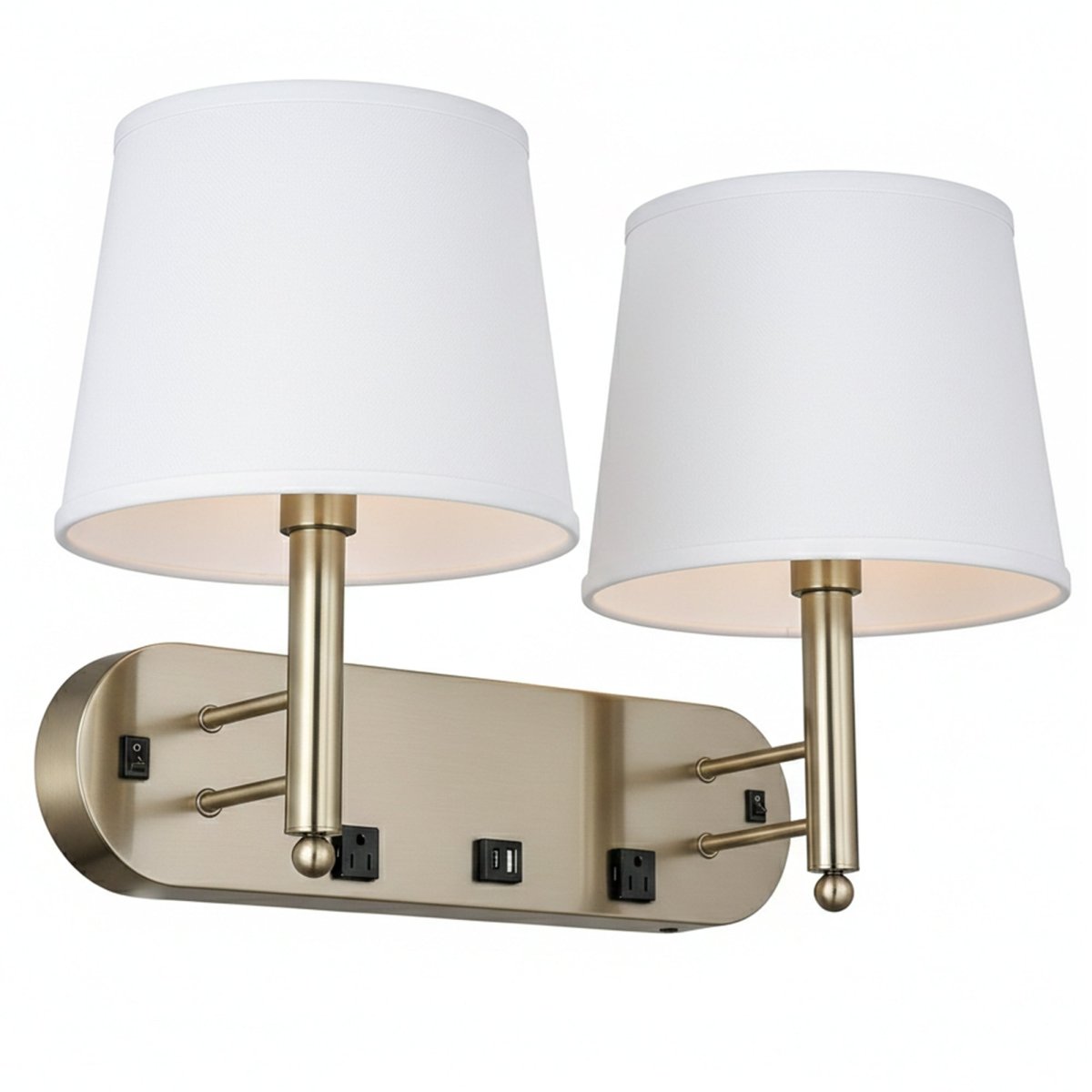 24"W x 16"H Double Wall Lamp with White Linen Shades – Plated Brushed Nickel Finish - 2 Pack - LEDMyPlace