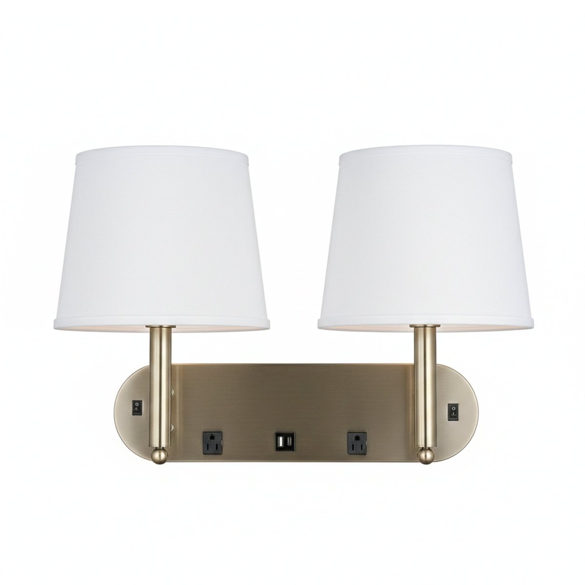 24"W x 16"H Double Wall Lamp with White Linen Shades – Plated Brushed Nickel Finish - 2 Pack - LEDMyPlace