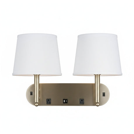 24"W x 16"H Double Wall Lamp with White Linen Shades – Plated Brushed Nickel Finish - 2 Pack - LEDMyPlace