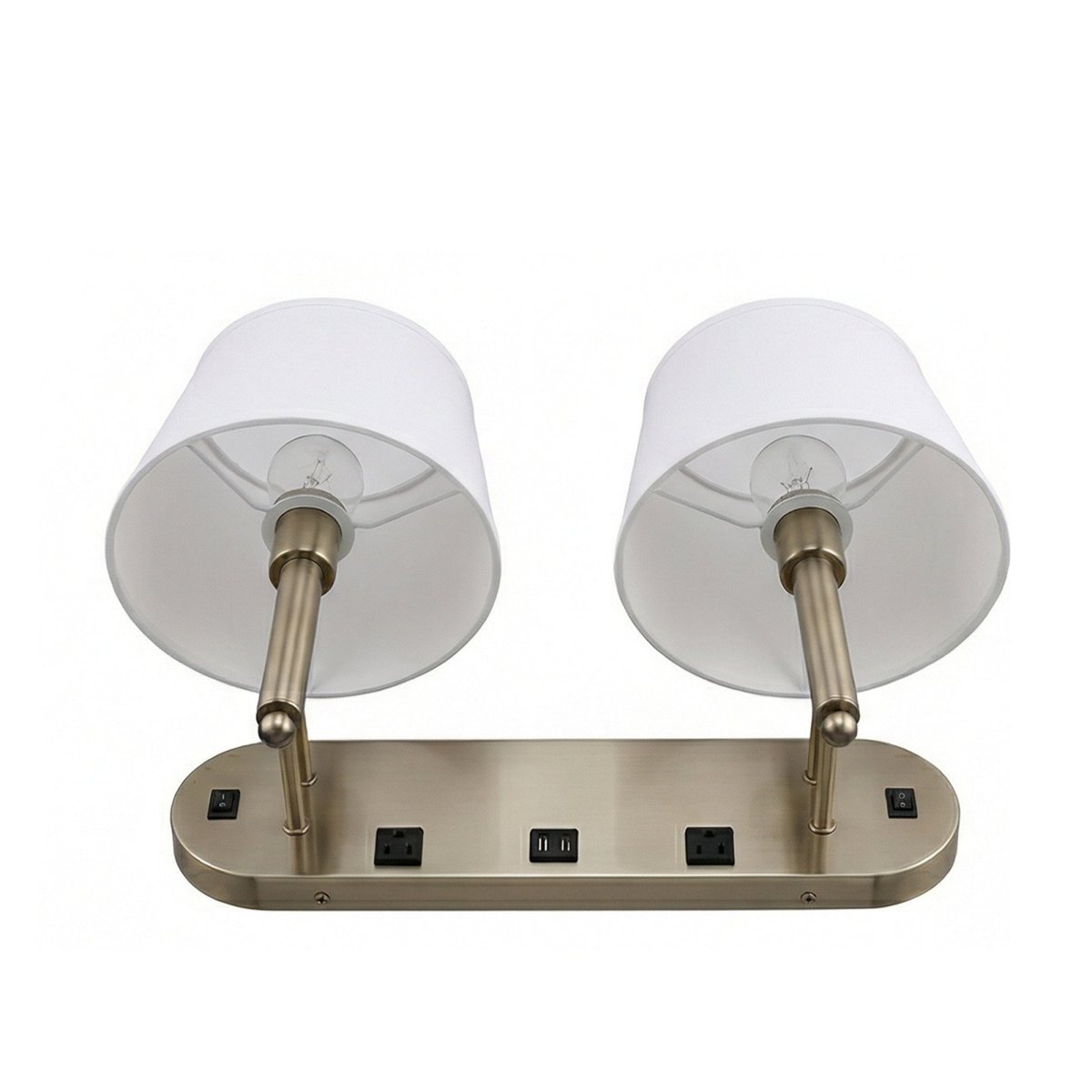 24"W x 16"H Double Wall Lamp with White Linen Shades – Plated Brushed Nickel Finish - 2 Pack - LEDMyPlace