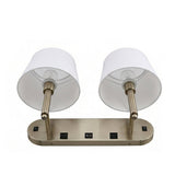 24"W x 16"H Double Wall Lamp with White Linen Shades – Plated Brushed Nickel Finish - 2 Pack - LEDMyPlace