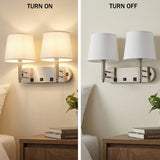24"W x 16"H Double Wall Lamp with White Linen Shades – Plated Brushed Nickel Finish - 2 Pack - LEDMyPlace