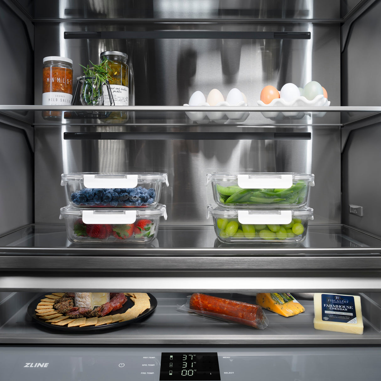 ZLINE 36 in. 19.6 cu. ft. Panel Ready French Door Built-In Bottom Freezer Refrigerator with Water Dispenser and Ice Maker with Graphite Gray Interior (GRBIV-36)