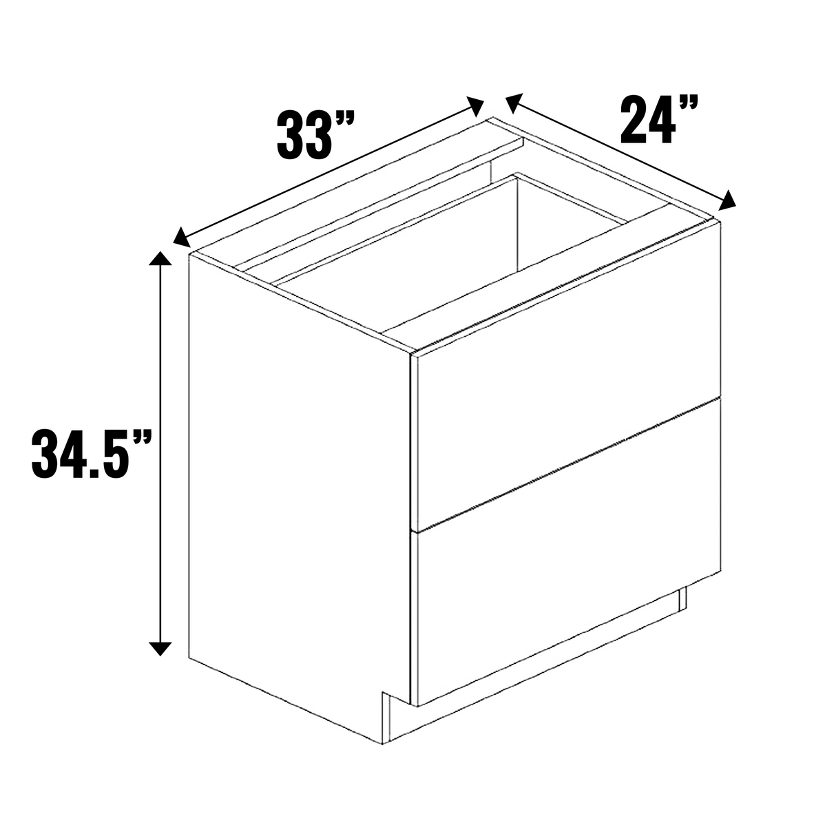Negro Matte - 2 Drawer Bank with Hidden Top Drawer - 34.5 Inch Height x 33 Inch Width x 24 Inch Depth - M12-2DB33-HD