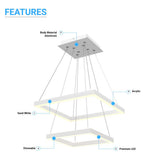 LED Pendant Light Fixture, Square, Double Ring, Dimmable, 3000K (Warm White) (P3111-53F)