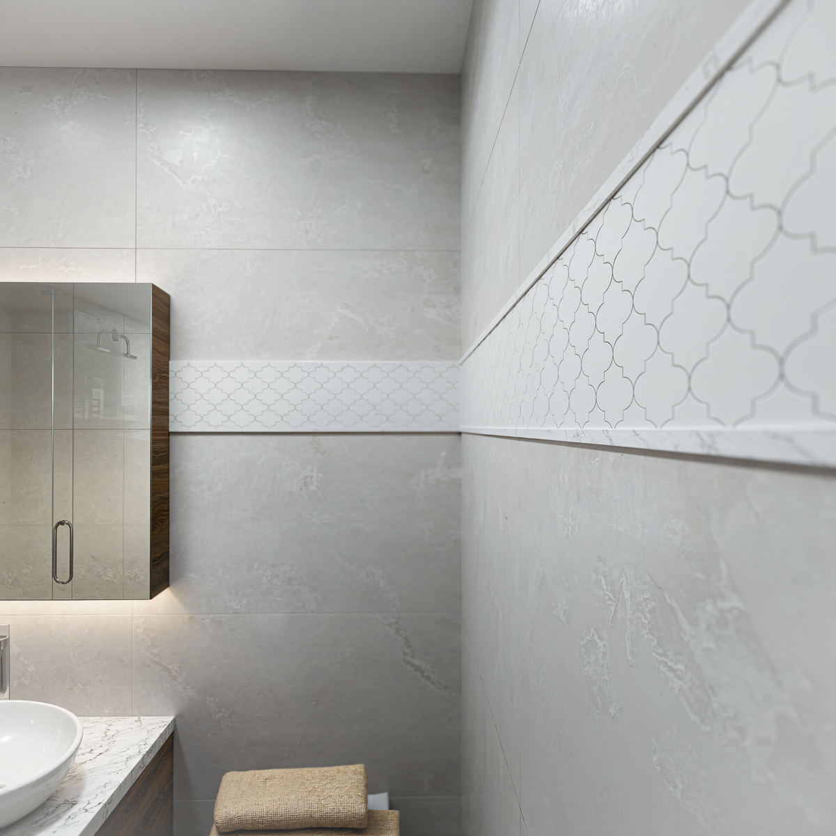 1/2 x 12 in Virtue Bianco Honed Marble Deco-Bar