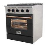 KUCHT Professional 30 in. 4.2 cu. ft. Natural Gas Range with Sealed Burners and Convection Oven in Stainless Steel with Black Oven Door, Black Knobs and Ring Knobs