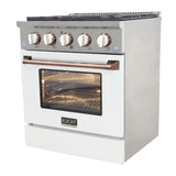 KUCHT Professional 30 in. 4.2 cu. ft. Dual Fuel Range for Natural Gas with Sealed Burners and Convection Oven in Stainless Steel with White Oven Door White Knobs and Ring Knobs
