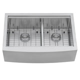 33" Apron - front Workstation Low - Divide Double Bowl 60/40 Farmhouse Kitchen Sink 16 Gauge - BUILDMYPLACE
