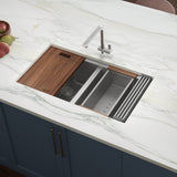 33 - inch Workstation Ledge Tight Radius 50/50 Double Bowl Undermount Kitchen Sink - BUILDMYPLACE
