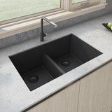 33 x 19 inch Granite Composite Undermount Low Divide Double Bowl - BUILDMYPLACE