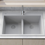 33 x 22 inch Drop - in TopMount Granite Composite Double Bowl Low Divide Kitchen Sink - BUILDMYPLACE