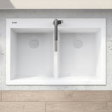 33 x 22 inch Drop - in TopMount Granite Composite Double Bowl Low Divide Kitchen Sink - BUILDMYPLACE