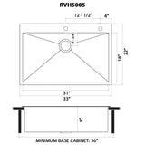 33 x 22 inch Stainless Steel Drop - in Topmount Kitchen Sink 16 Gauge Single Bowl - BUILDMYPLACE
