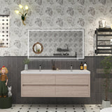 Louis 60 In. Floating Double Sink Bathroom Vanity Cabinet with Acrylic Sink Top & Soft Closing Drawers