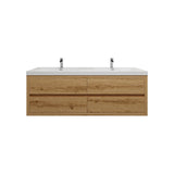 Louis 60 In. Floating Double Sink Bathroom Vanity Cabinet with Acrylic Sink Top & Soft Closing Drawers