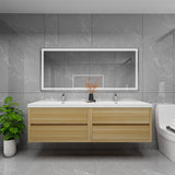 Louis 72 In. Floating Double Sink Bathroom Vanity Cabinet with Acrylic Sink Top & Soft Closing Drawers