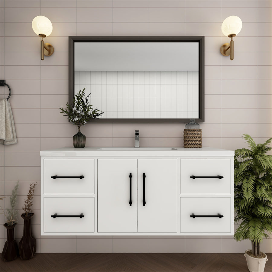 Victoria 48 In. Floating Single Sink Bathroom Vanity with Acrylic Sink Top & Soft Closing Doors & Drawers