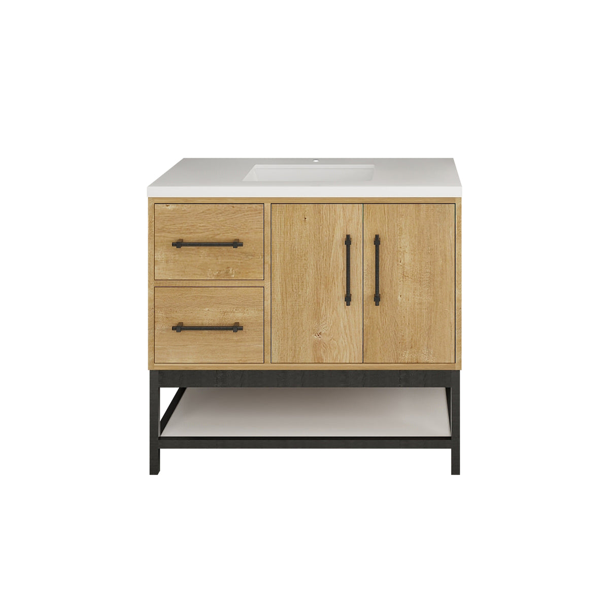 Victoria 36 In. Freestanding Single Sink Bathroom Vanity with Acrylic Sink Top, Open Shelf Storage, Left Side Drawers & Doors