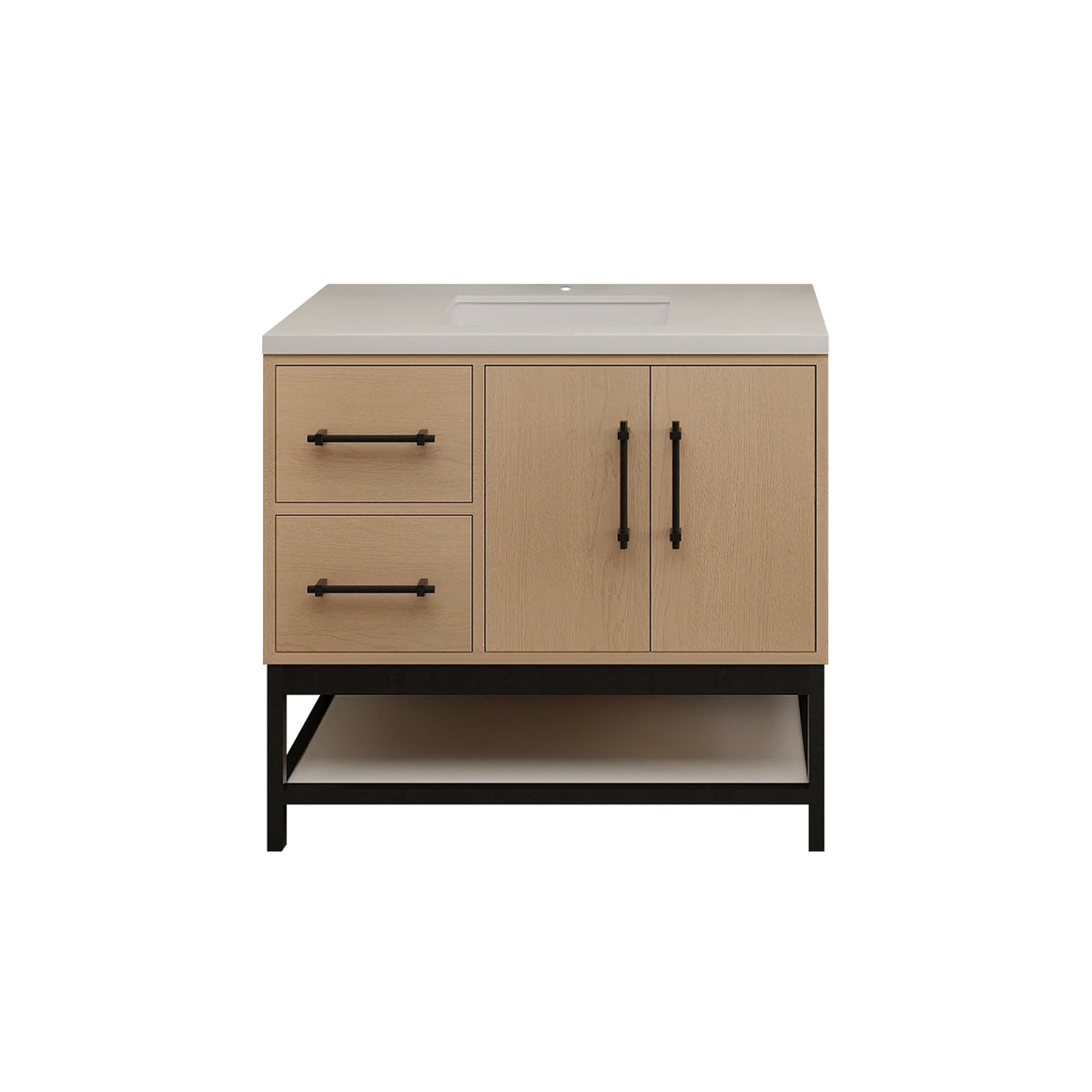 Victoria 36 In. Freestanding Single Sink Bathroom Vanity with Acrylic Sink Top, Open Shelf Storage, Left Side Drawers & Doors
