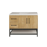 Victoria 42 In. Freestanding Single Sink Bathroom Vanity with Acrylic Sink Top, Open Shelf Storage & Left Side Drawers & Doors