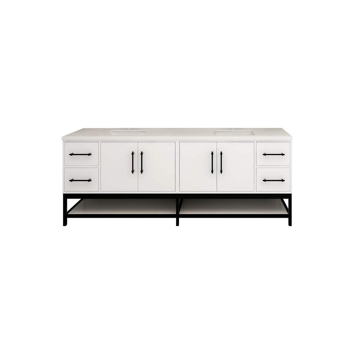 Victoria 84 In. Freestanding Double Sink Bathroom Vanity with Acrylic Sink Top, Open Shelf Storage & Soft Closing Doors & Drawers
