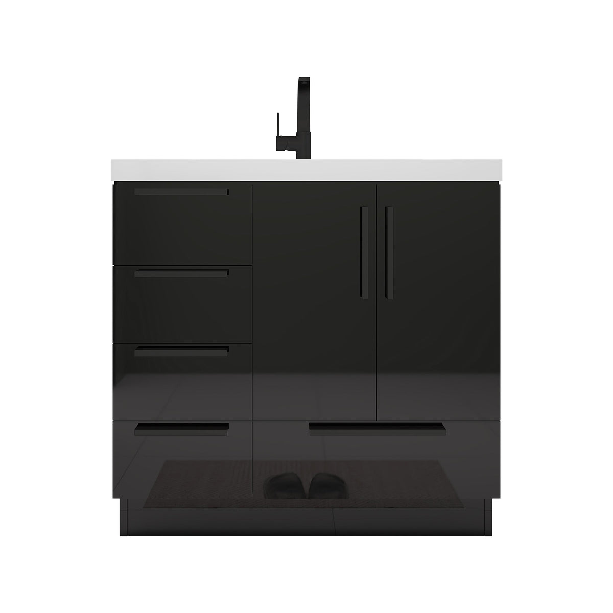 Carla 36 In. Freestanding Single Sink Bathroom Vanity with Acrylic Top & Left Side Drawers