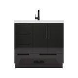 Carla 36 In. Freestanding Single Sink Bathroom Vanity with Acrylic Top & Left Side Drawers
