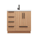 Carla 36 In. Freestanding Single Sink Bathroom Vanity with Acrylic Top & Left Side Drawers