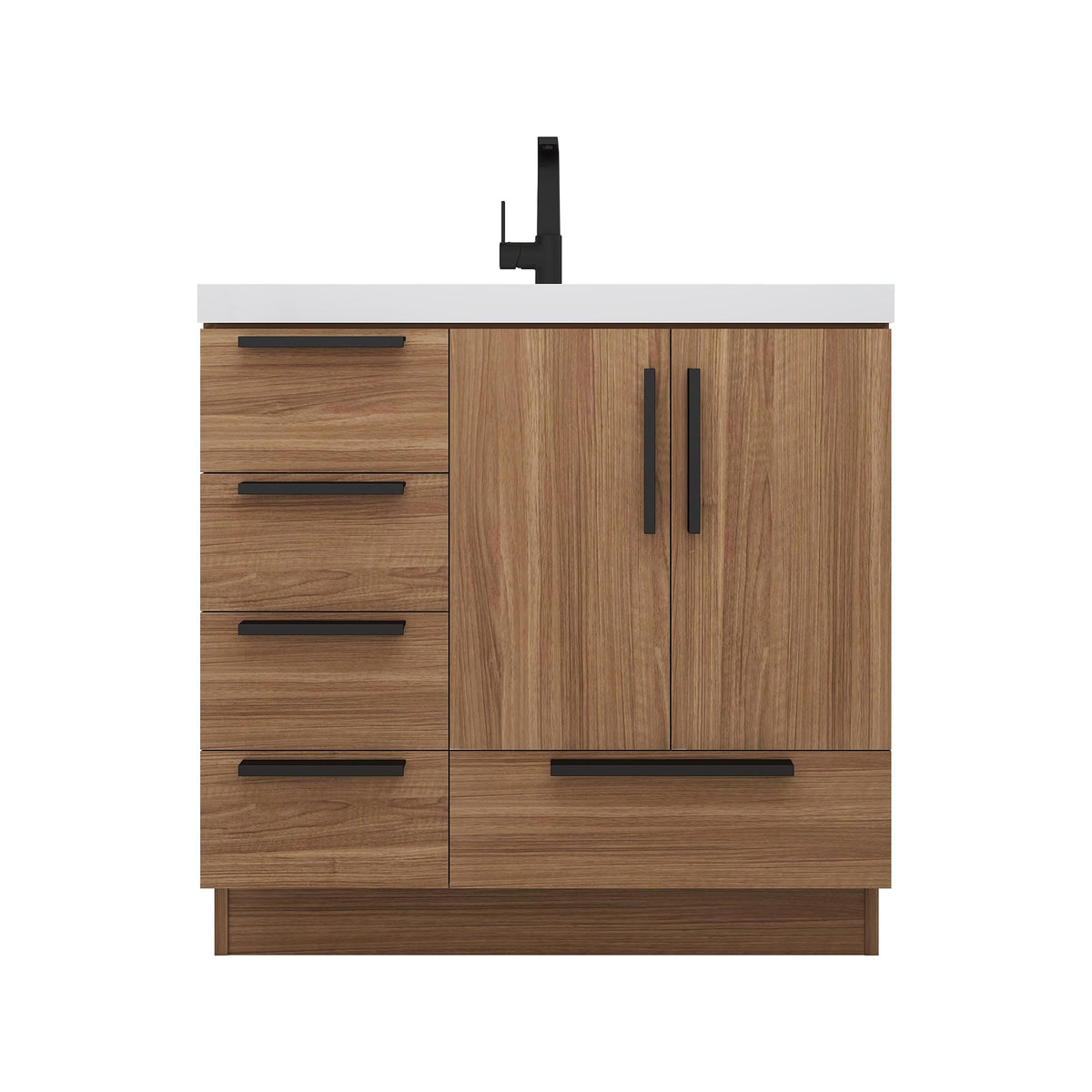 Carla 36 In. Freestanding Single Sink Bathroom Vanity with Acrylic Top & Left Side Drawers