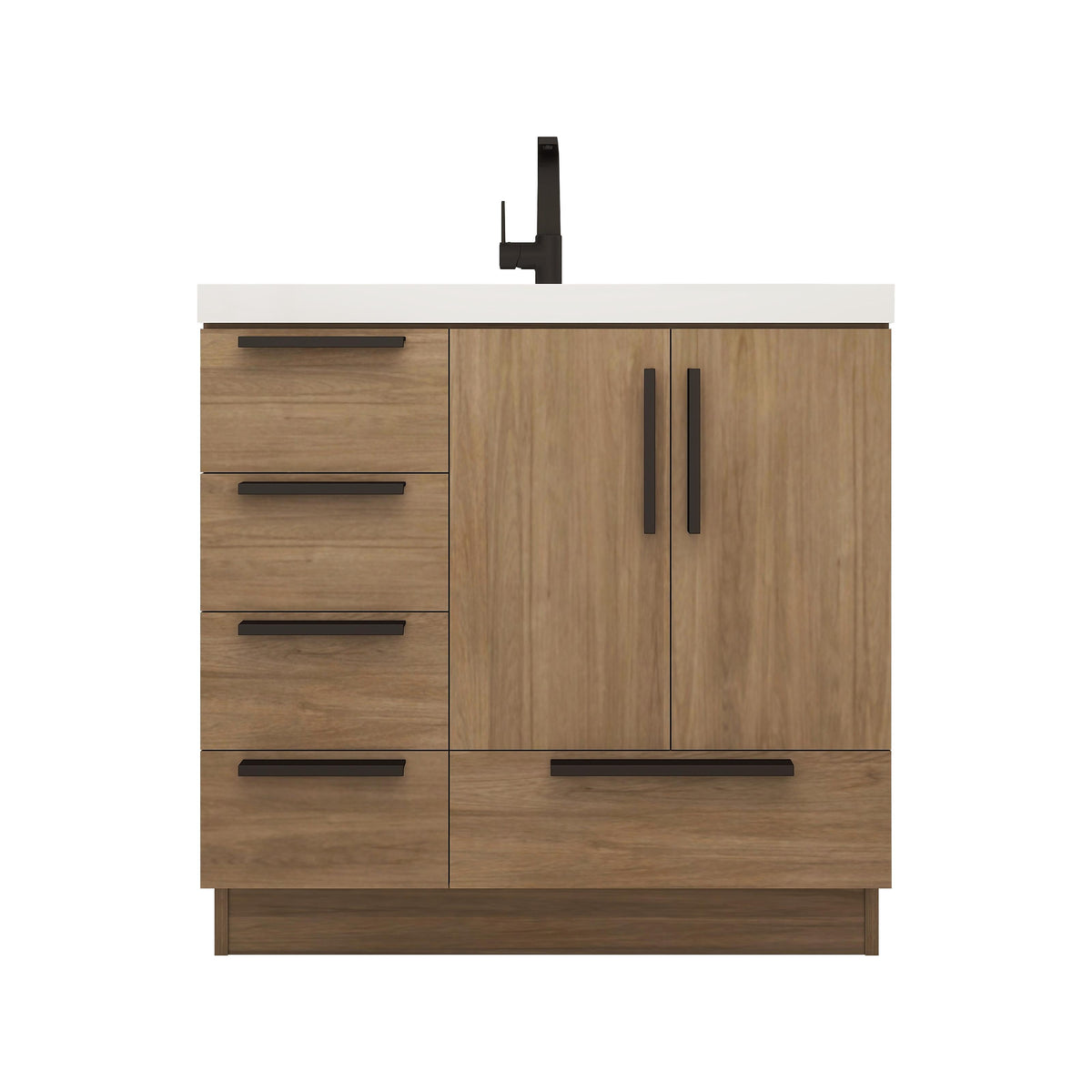 Carla 36 In. Freestanding Single Sink Bathroom Vanity with Acrylic Top & Left Side Drawers