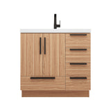Carla 36 In. Freestanding Single Sink Bathroom Vanity with Acrylic Top & Right Side Drawers