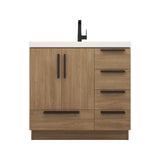 Carla 36 In. Freestanding Single Sink Bathroom Vanity with Acrylic Top & Right Side Drawers