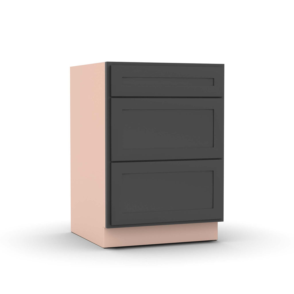 Liberty Shaker Grey - 24 Inch Three Drawer Base Cabinet - 24