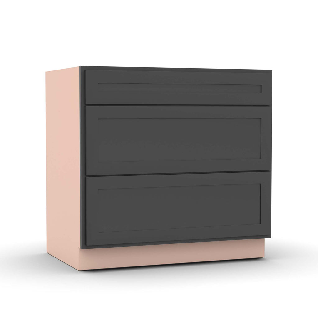 Liberty Shaker Grey - 36 Inch Three Drawer Base Cabinet - 36