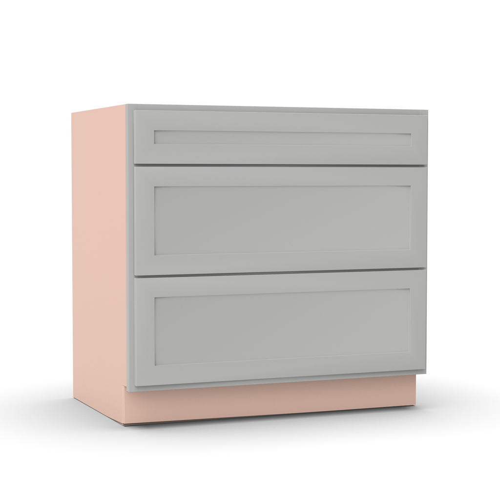 Liberty Shaker Ashen - 36 Inch Three Drawer Base Cabinet - 36