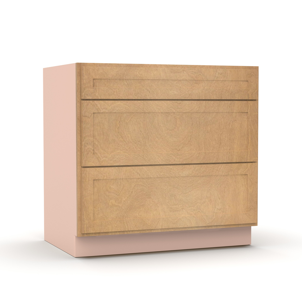 Liberty Shaker Karamel - 36 Inch Three Drawer Base Cabinet - 36