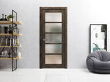 Solid French Door | Quadro 4002 Cognac Oak with Frosted Glass | Single Regular Panel Frame Trims Handle | Bathroom Bedroom Sturdy Doors