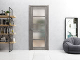 Solid French Door | Quadro 4002 Nebraska Grey with Frosted Glass | Single Regular Panel Frame Trims Handle | Bathroom Bedroom Sturdy Doors